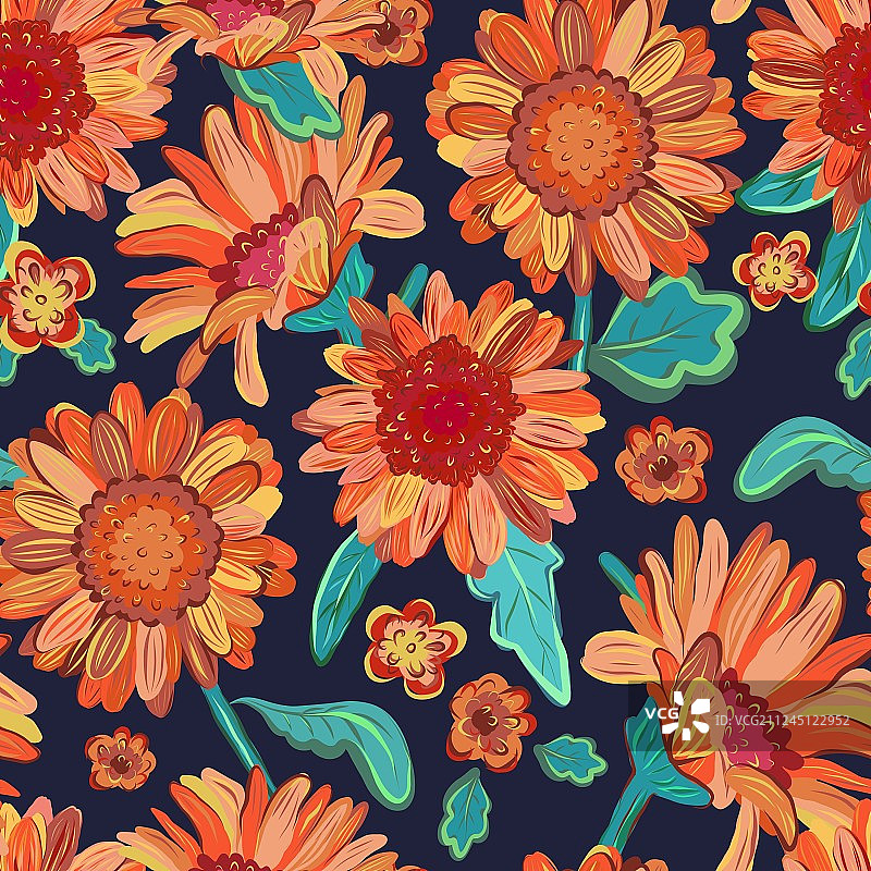 橙色花卉无缝背景图片素材