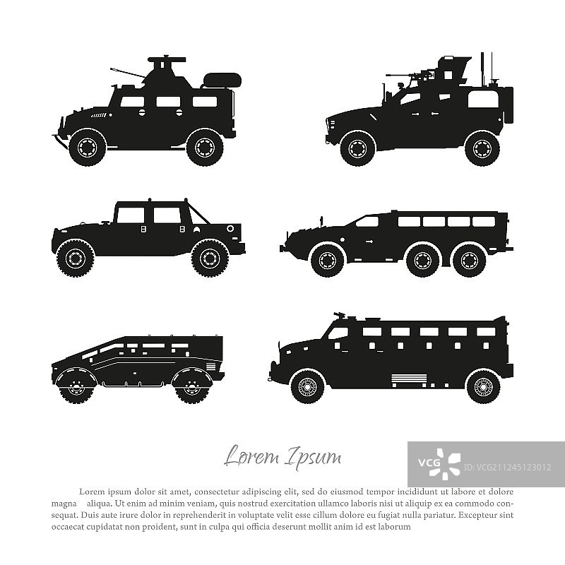 军用车辆黑色轮廓剪影图片素材