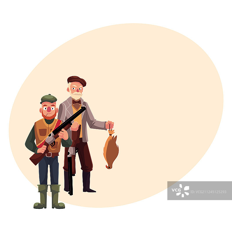 两位猎人，一位现代，一位老式图片素材