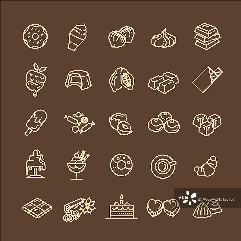 巧克力扁平设计线性图标合集图片素材