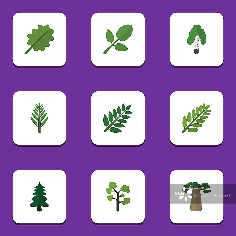 树叶丛林公园扁平风格图标生物集合图片素材