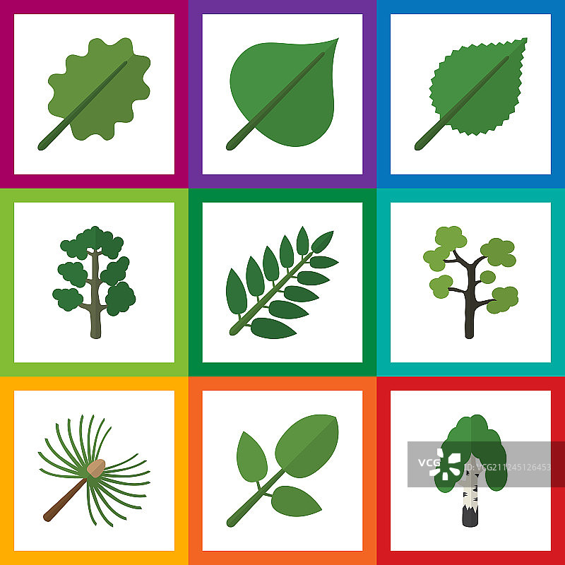 扁平风格自然植物图标素材，包含花园、森林、迷迭香等图片素材