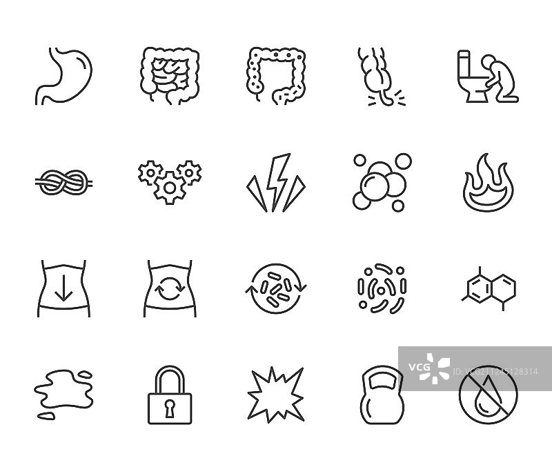 腹部疾病症状扁平图标集图片素材