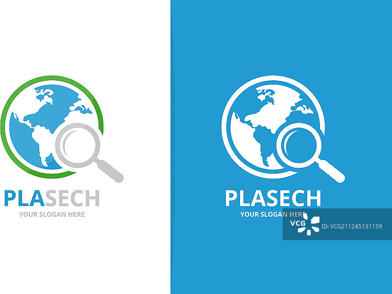 世界与放大镜logo组合图片素材