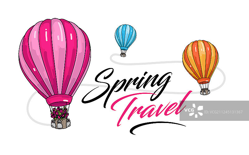 彩色气球上的春季旅行图片素材