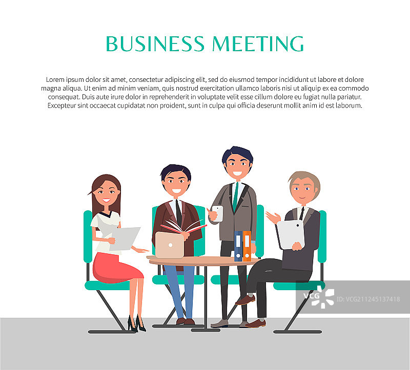 商务会议海报人们坐在桌旁图片素材