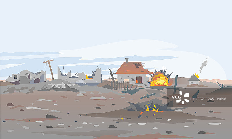 被摧毁的村庄景观背景图片素材