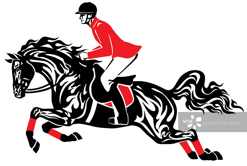 跳跃的黑红马图片素材