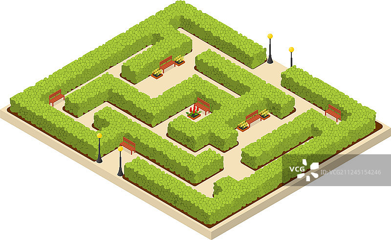 绿色迷宫花园2.5D视图图片素材
