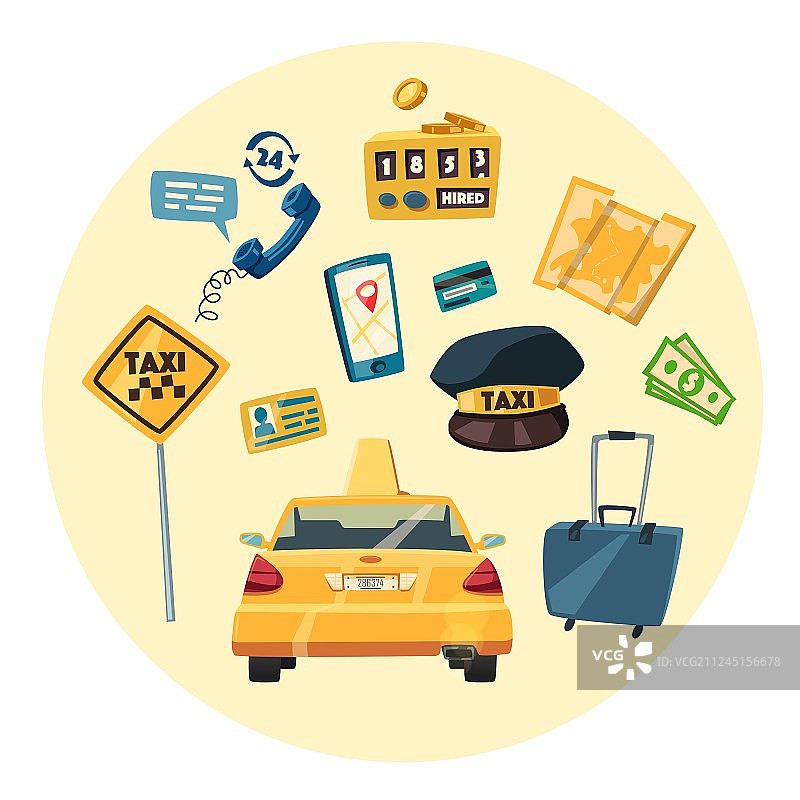 卡通出租车服务图片素材