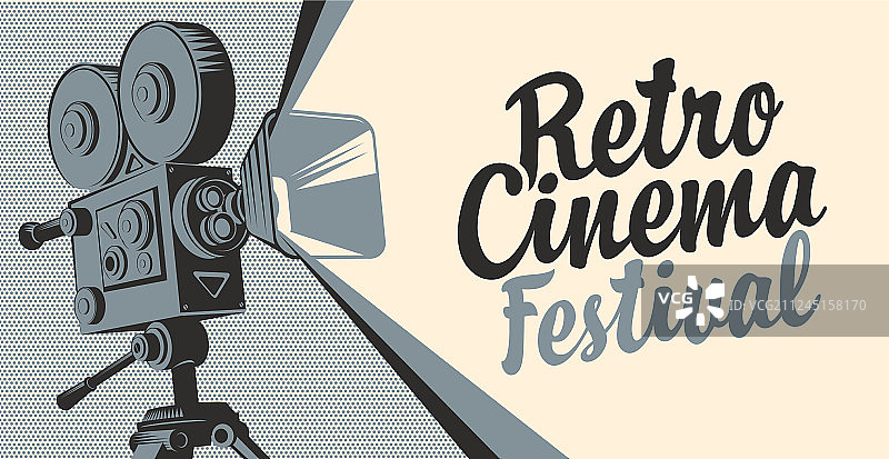 带老式电影摄影机的电影节banner图片素材