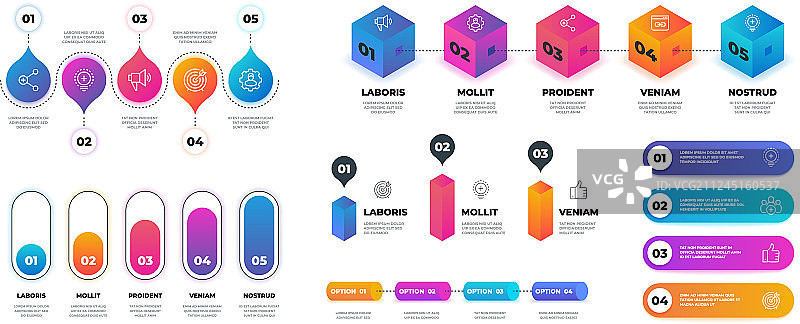 3D步骤信息图逼真流程图图片素材