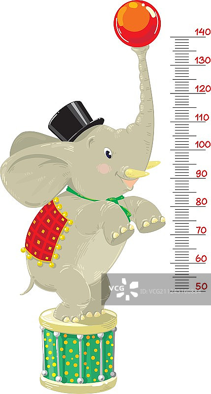 带有趣味大象的墙面身高测量图图片素材