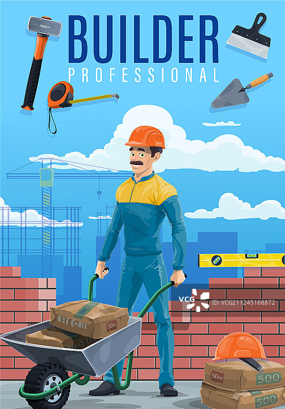 建筑工人与工作工具图片素材