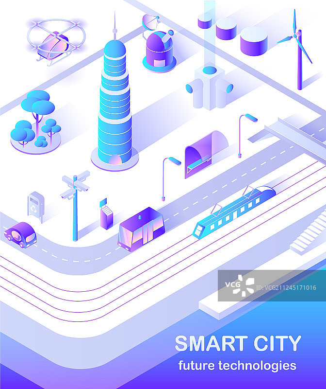 智慧城市：摩天大楼与街头公共汽车图片素材