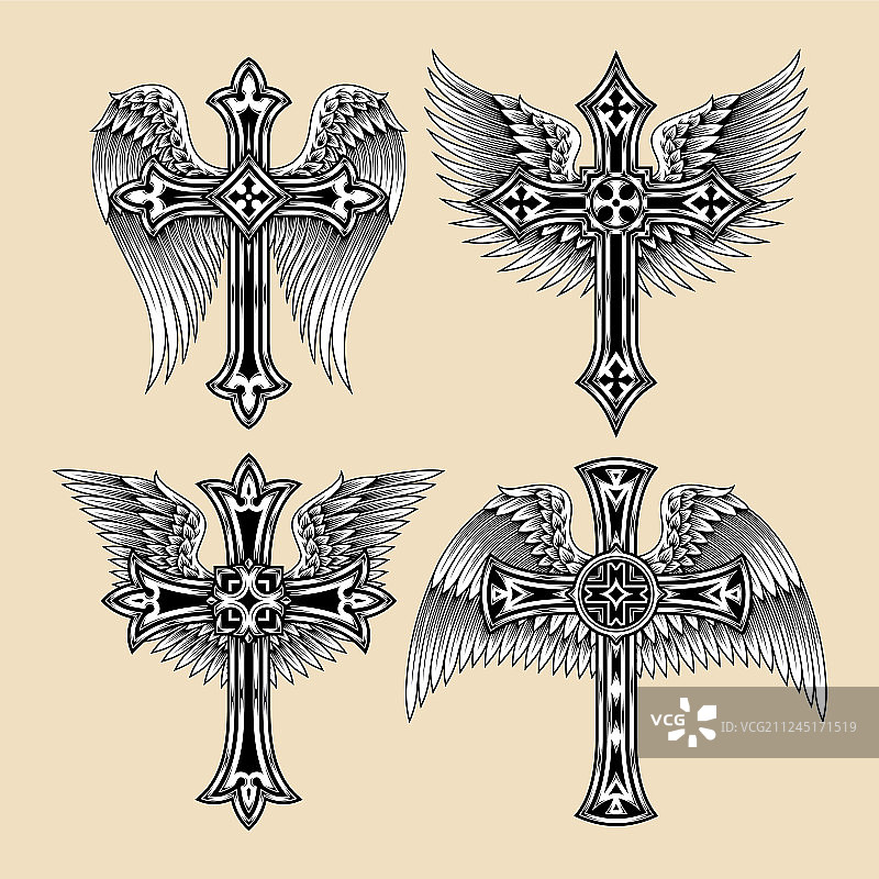 翅膀十字架套装图片素材