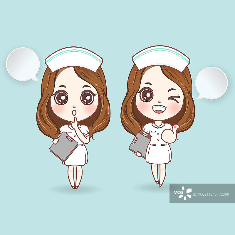 穿着白色连衣裙的可爱卡通护士，面带微笑图片素材