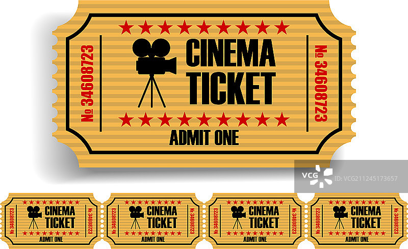 白色背景上的黄色电影票图片素材