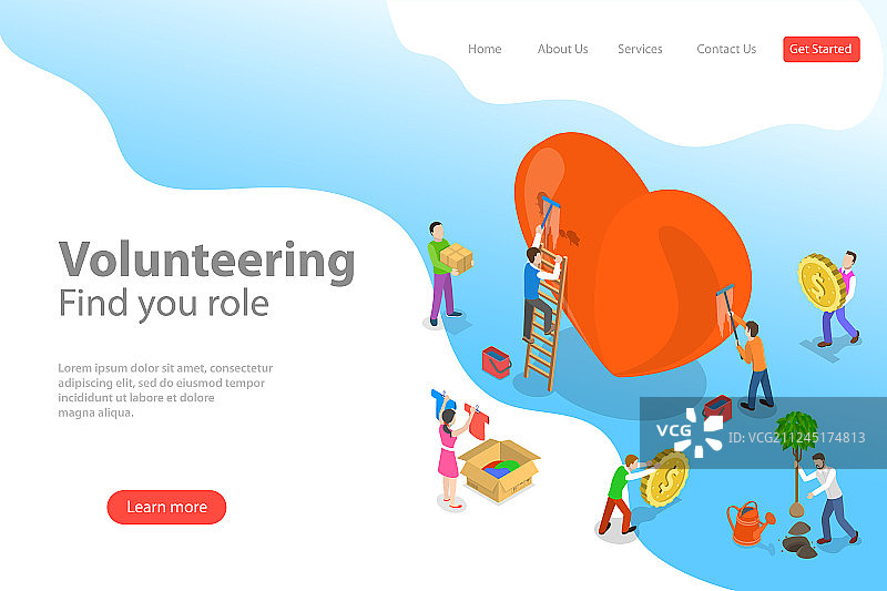 2.5D扁平风格着陆页模板图片素材