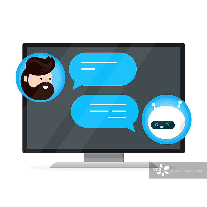 可爱的微笑聊天机器人写作图片素材