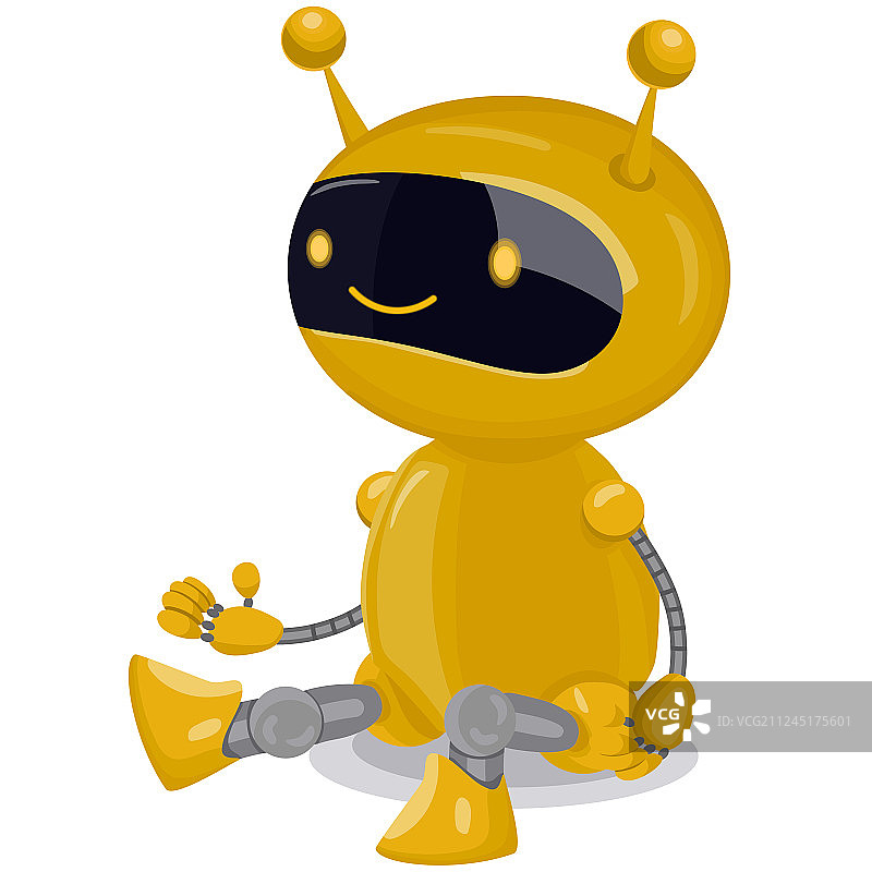 白色背景上的黄色可爱机器人图片素材