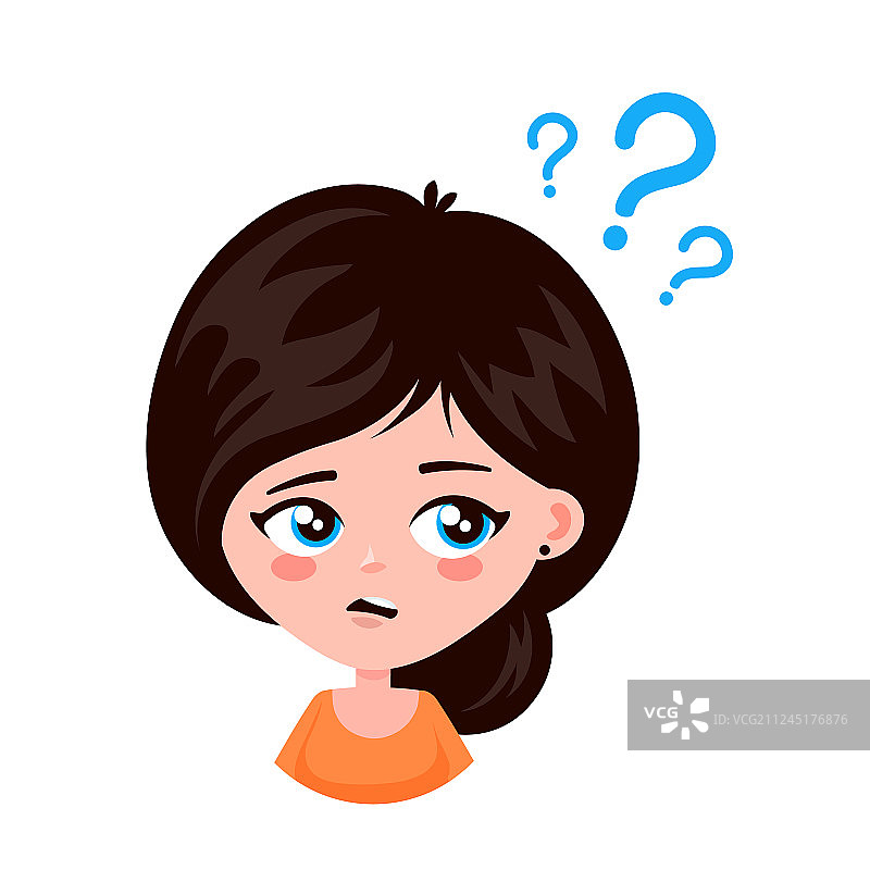思考中的年轻女人，背景为问号图片素材