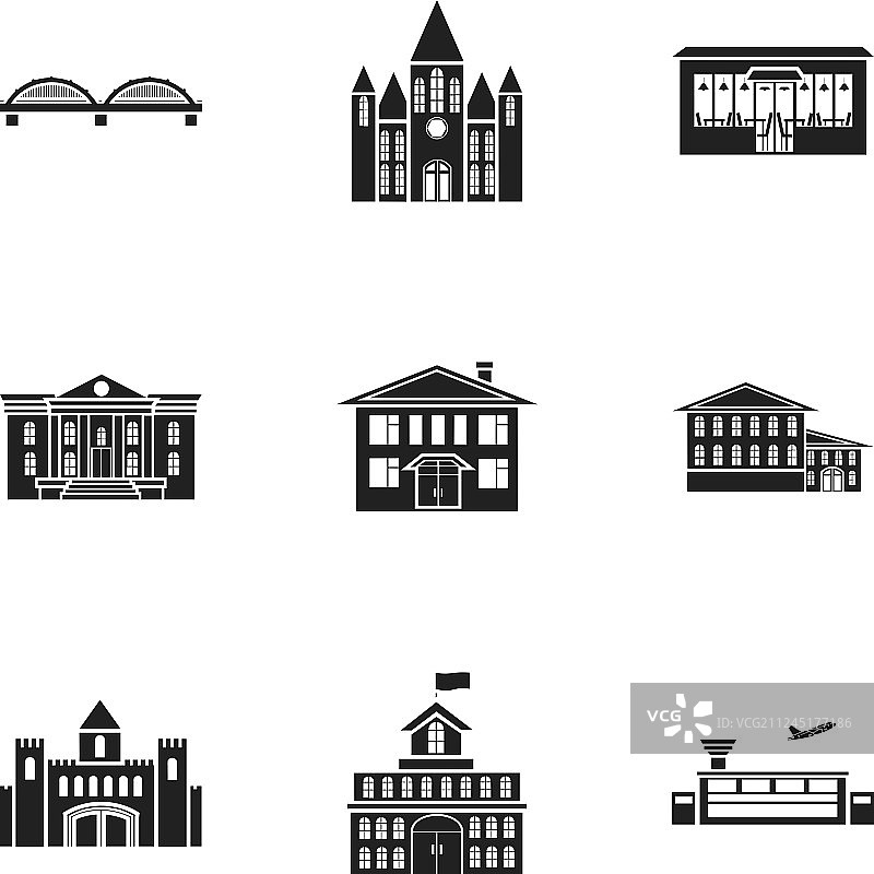 黑色风格建筑图标合集图片素材