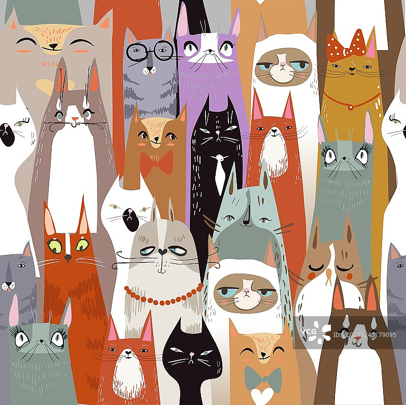 有趣的卡通猫无缝图案图片素材