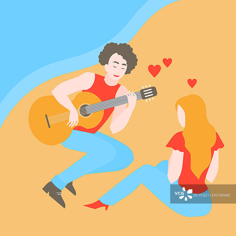 男孩为女孩弹吉他图片素材