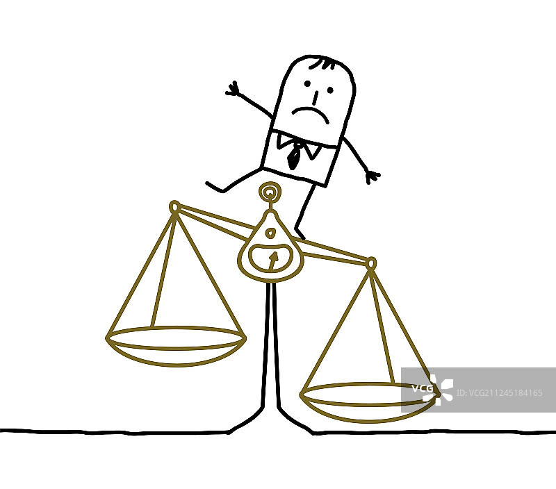 卡通男人与失衡的不公正图片素材