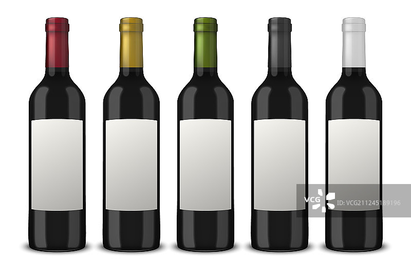 5个逼真的黑色葡萄酒瓶素材图片素材