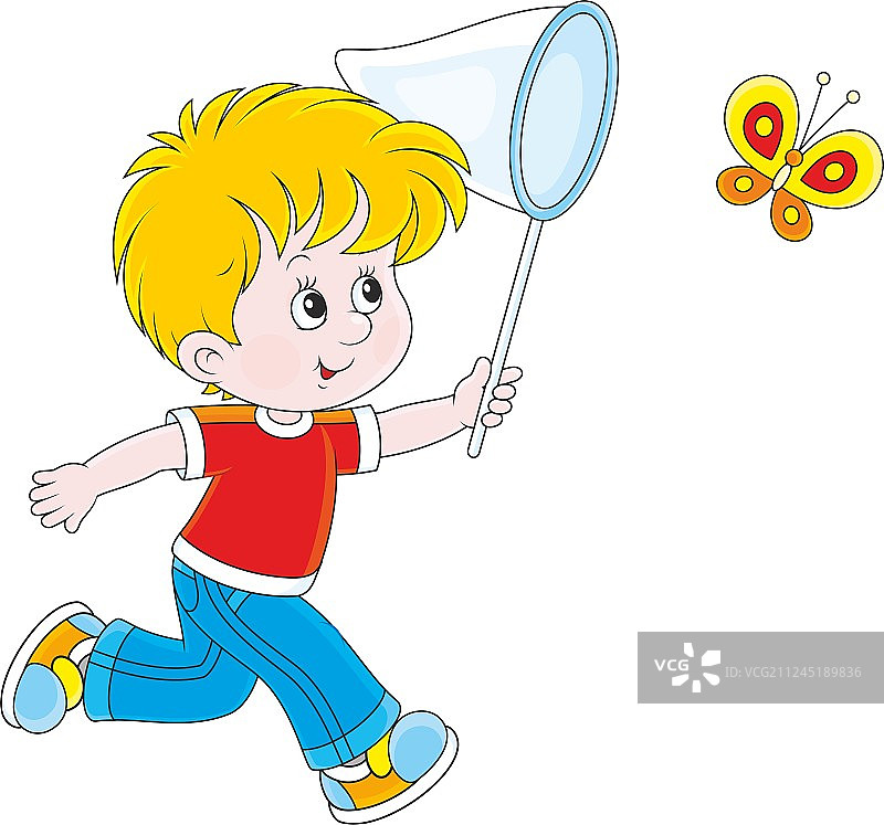 男孩捕捉蝴蝶图片素材