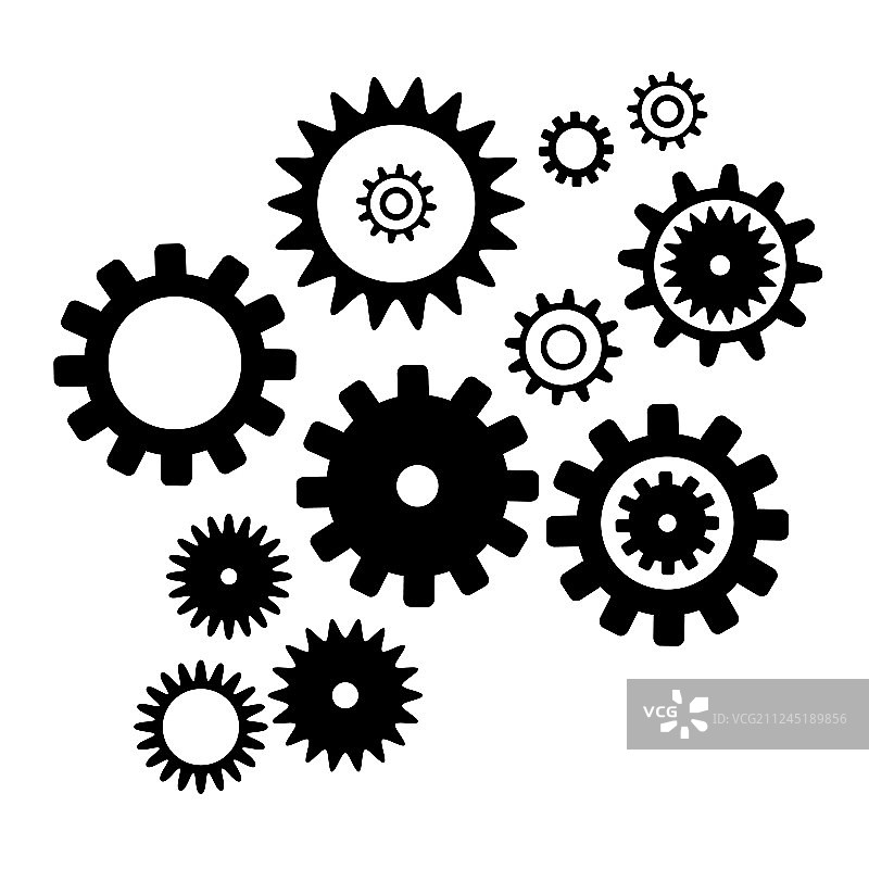 白色孤立齿轮轮廓图案套装图片素材