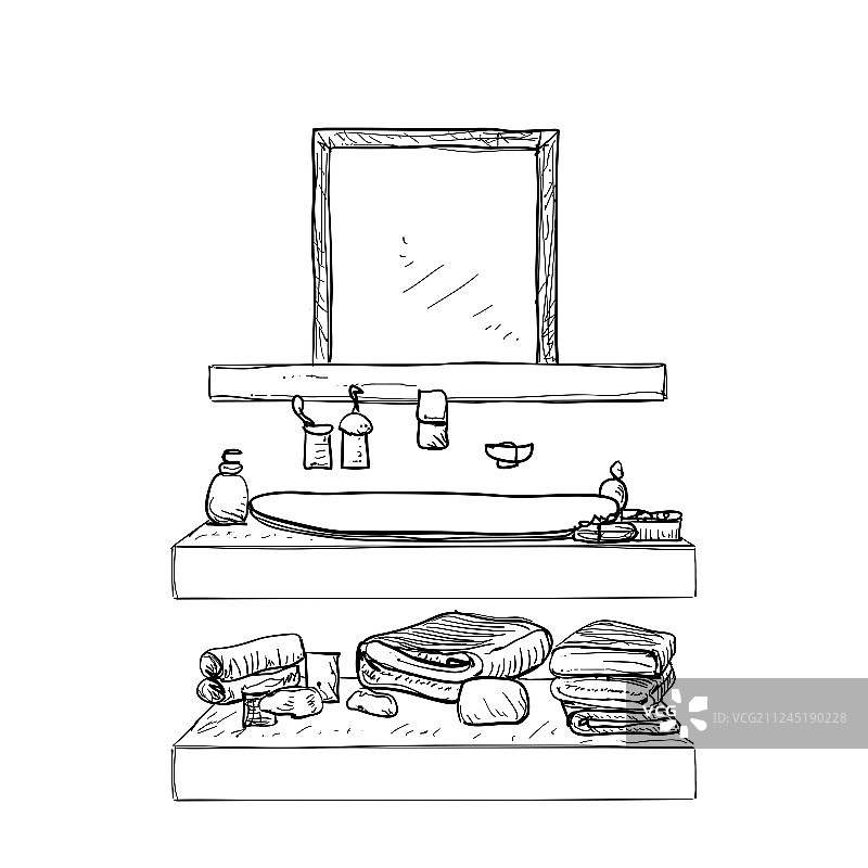 浴室内部元素：镜子和洗脸盆图片素材