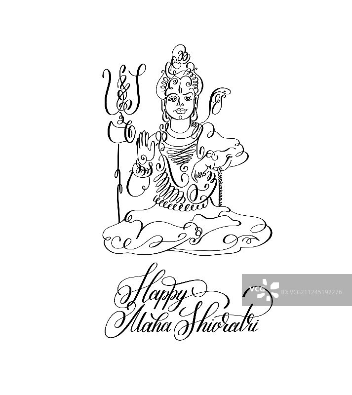 快乐的湿婆神节黑白线条艺术图片素材