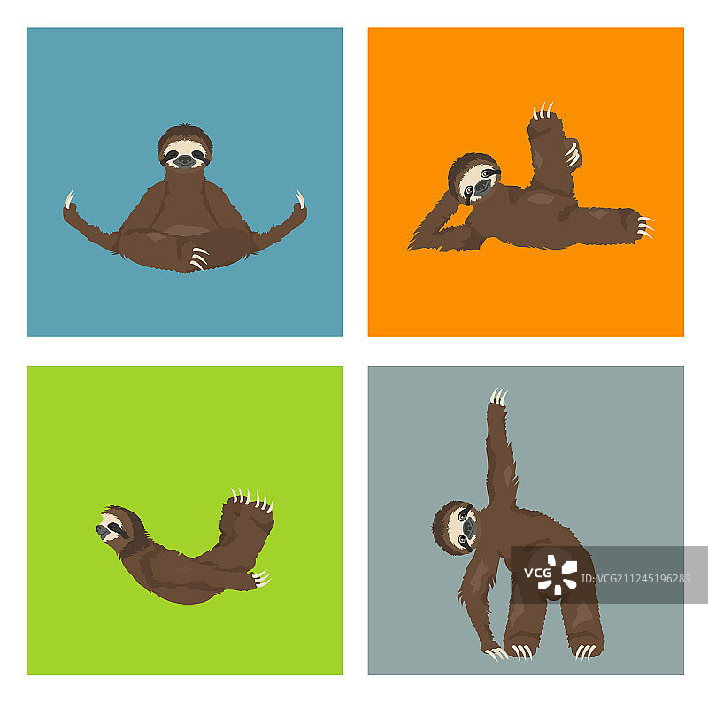 树懒瑜伽系列有趣的卡通动物图片素材