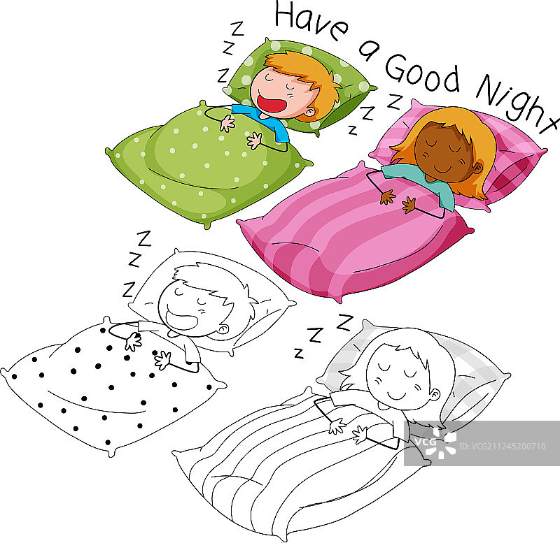 涂鸦男孩和女孩睡觉图片素材
