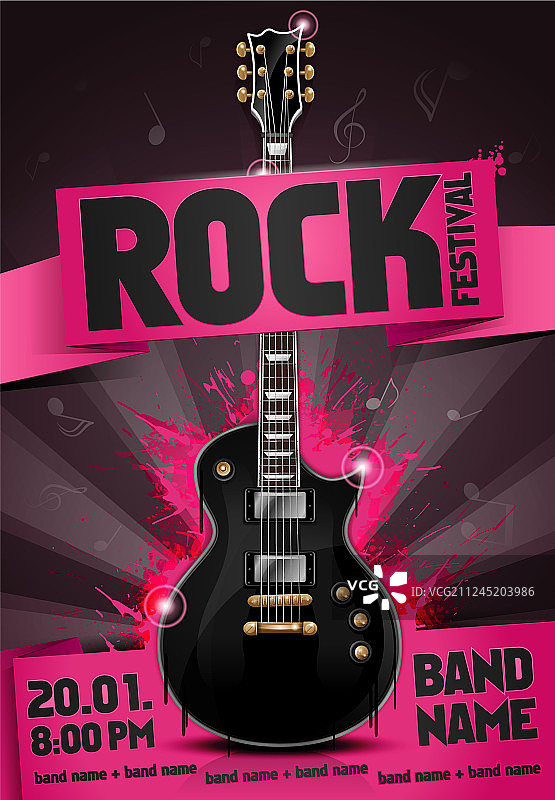 带有吉他的摇滚音乐节宣传单设计模板图片素材