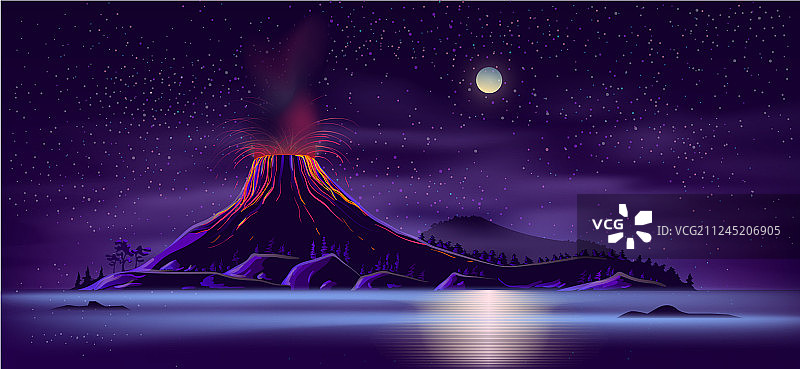 有活火山卡通的荒岛图片素材