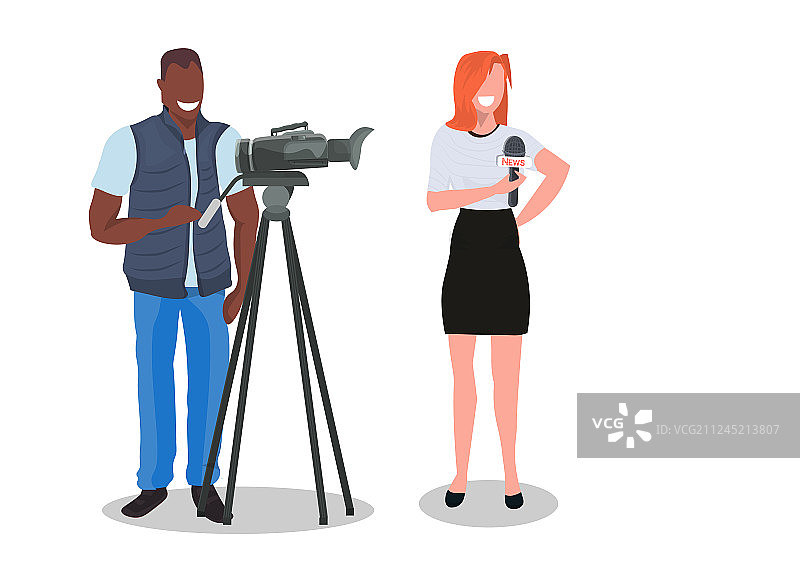 女记者与摄影师现场直播图片素材
