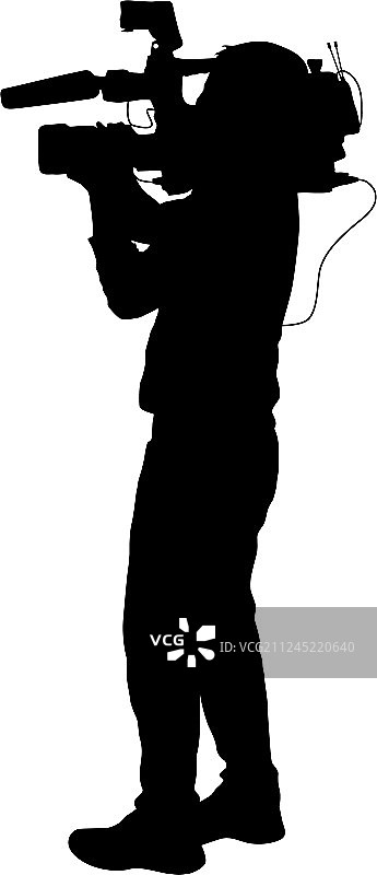 白色背景上的摄像师和摄像机轮廓图片素材