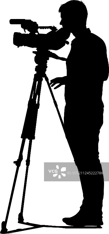 白色背景上的摄像师和摄像机轮廓图片素材