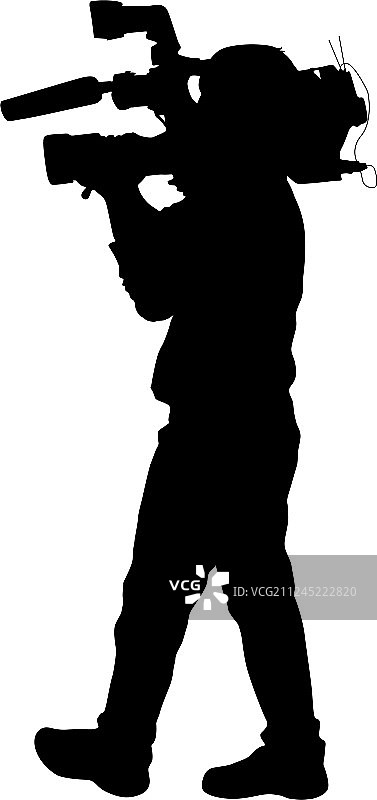 白色背景上的摄像师和摄像机轮廓图片素材