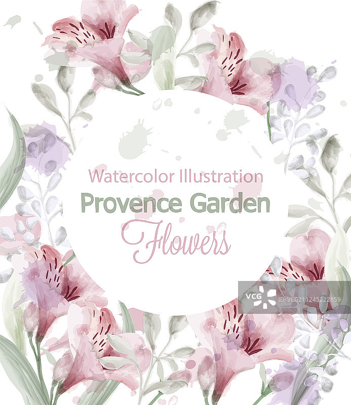 普罗旺斯鲜花花圈水彩画图片素材