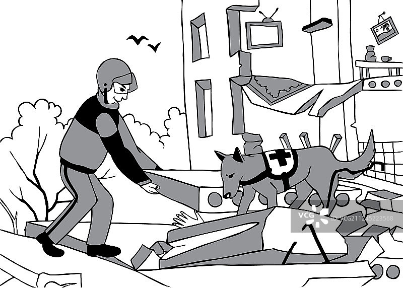 紧急救援人员和搜救犬图片素材