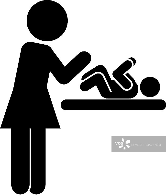 妈妈给宝宝换尿布的轮廓图片素材
