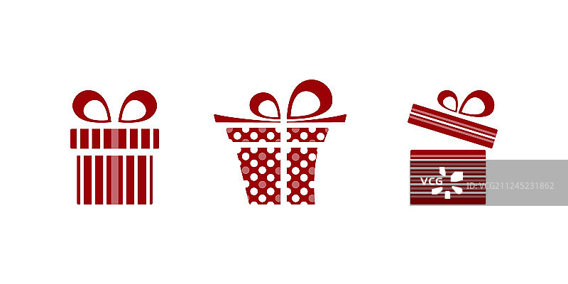 白色背景上的粉红色和红色礼品图标集图片素材