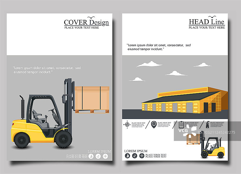 带叉车的仓库宣传单套装图片素材