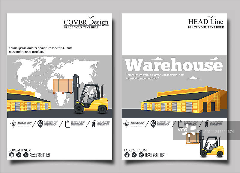 带叉车的仓库宣传单套装图片素材
