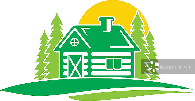 带树木和太阳的房屋logo模板图片素材